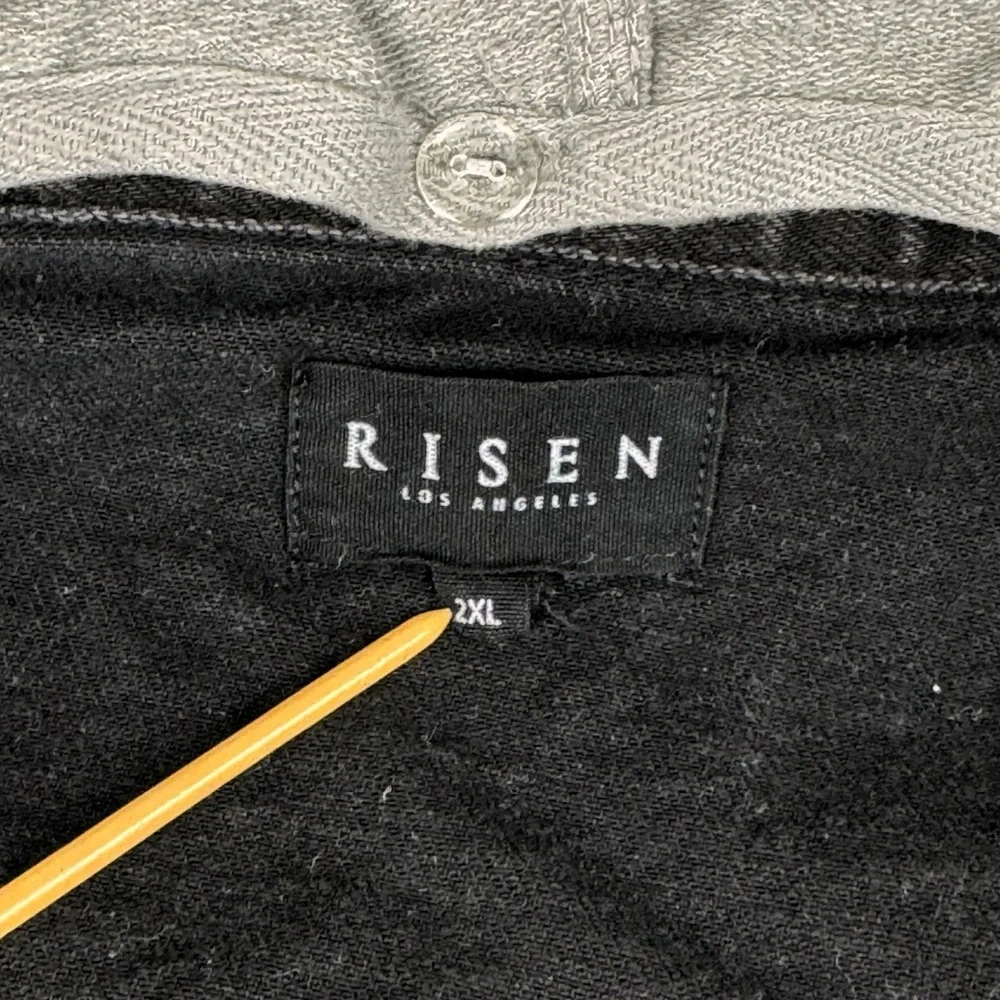 Risen Layered Denim Jacket Removable Hood Womens 2XL Black Distressed Gray Terry